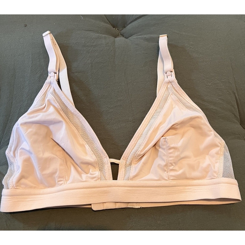 LIVELY Nursing Bra Medium Nude Light Pink Wireless Mesh Clip Down Breastfeeding